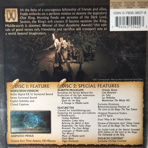 Lord Of The Rings Fellowship Of The Ring Wide-screen DVD - Picture 3 of 10